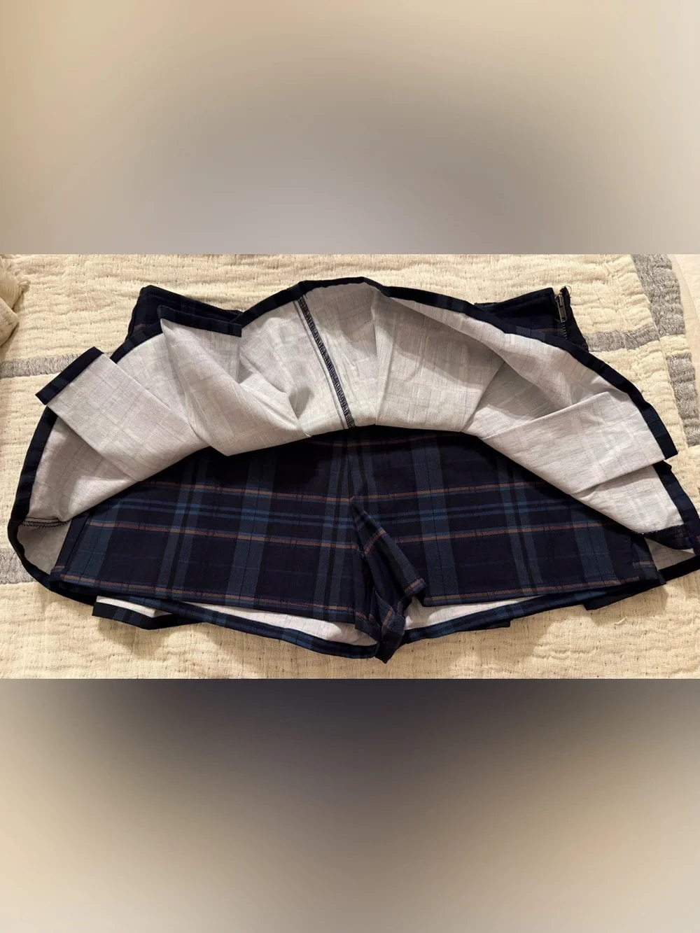 Almost Famous Navy and Blue Plaid Pleated Skort